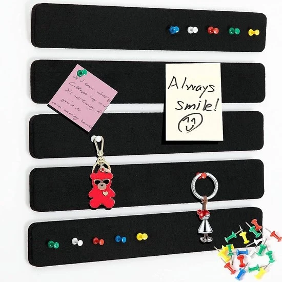 Pentole di vetro per notizie, foto e disegni, 5 pezzi, per camera da letto, ufficio e casa, decorazione per parete, 33*5*0.9cm - nero