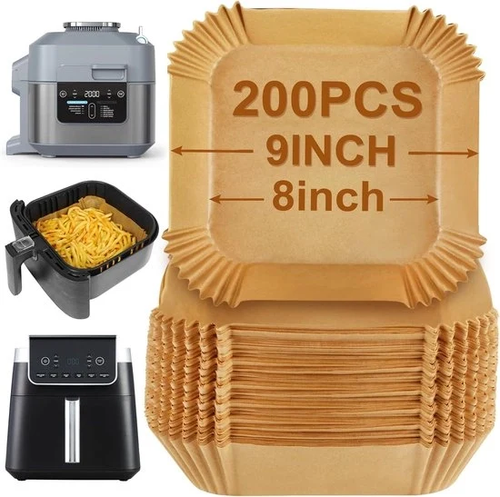 Liner per Airfryer, accessori per Airfryer, pad assorbente di grasso, carta da forno quadrata, carta antiaffissiva per Airfryer, carta da forno monouso (interno 20 cm x 20 cm), marrone - 20cm