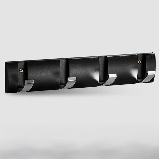 Capocassettino per parete, porta oscillante, capocassettino con ganci estensibili, grucce spaziafrese in alluminio, barra a ganci per ingresso, bagno, cappello, asciugamano - Nero argento-4 ganci