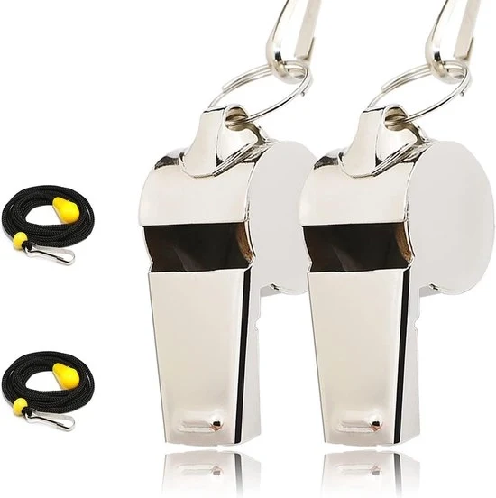 Flauto Sportivo da 2 pezzi in Acciaio Inossidabile, Flauto Sportivo Metallico con Corda, Suono Lontano e Chiaramente Udibile per Arbitri, Allenatori, Insegnanti, Polizia, Allenamento, Sport all'Aperto - argento - 4*1,8cm