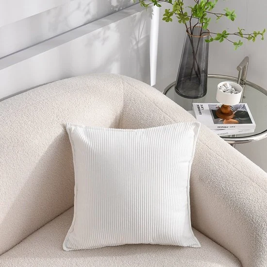 Set da 2 pezzi di coprifuoco corduroy morbido - coprifuoco morbido a quadri con strisce - coprifuoco decorativo - per divano, auto, terrazza, camera da letto, soggiorno - 60x60cm - Bianco