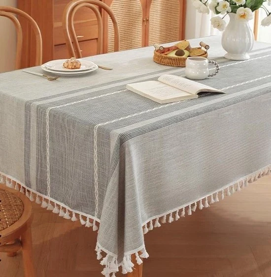 Tavolo quadrato coperto di lino di cotone - Duraturo, impermeabile, morbido e senza pieghe - Con pennelli - Adatto per cucina, sala da pranzo, festa, festival, decorazione da tavolo - 140x180cm