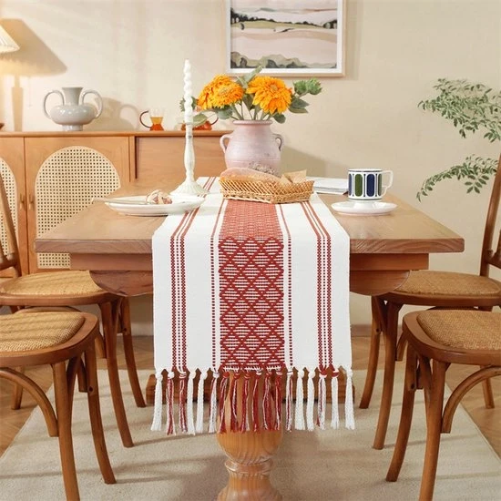 Tavolo da pranzo in stile rustico con tovaglia di cotone e lino a quadri - 35x305cm, tessuto ruvido - tavolo da pranzo con tovaglia in stile rurale - adatto per decorazione di tavola per feste, matrimoni, compleanni, ristoranti, cucine