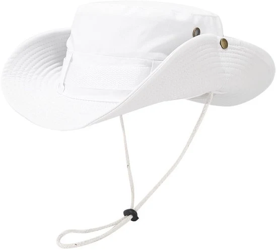 Cappello da sole, protezione respirante Cappello da pesca Larga fascia Cappello da safari Cappello a rete respirante per campeggio escursioni viaggi - Bianco