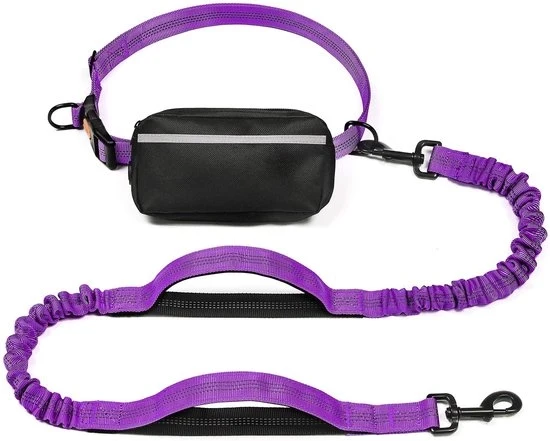 Cintura per cani senza mani con taschino di chiusura, maniglie imbottite e cintura bungee duratura per camminare, correre e allenare con il vostro cane (11-54 kg) - Blu