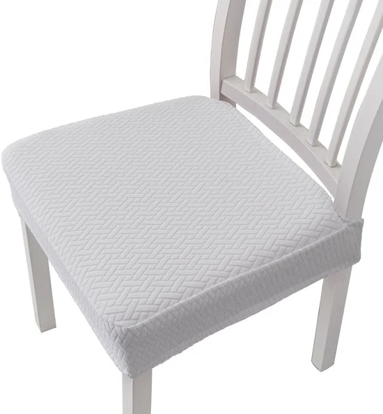 Set di cuscini per poltrone in jacquard stretch, 4 pezzi, rimovibili e lavabili, con cinturini di sostegno - Bianco - 35*35*5