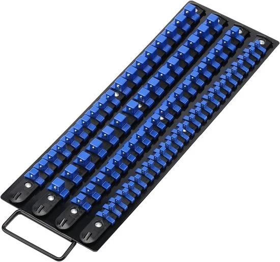Organizzatore di attrezzi da 80 pezzi, 1/4 pollici, 3/8 pollici, 1/2 pollici, Oreficeria di alta qualità, Barre nere con clip blu, Regalo unico per uomini