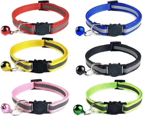 6 collari per gatti flessibili rifrangenti con campanello e dispositivo di sicurezza, adatti per la maggior parte dei gatti domestici, 6 pezzi