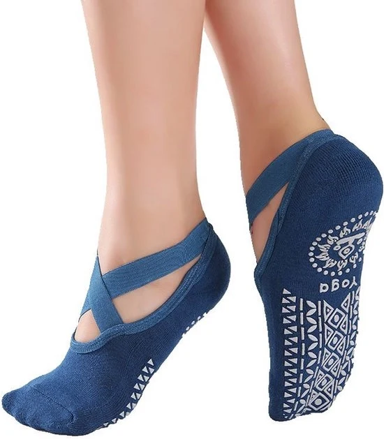 Sokini Antislip per Donna, Calze con 5 Dita e Strisce Antislip per Pilates, Balletto, Danza, Allenamento e Fitness (2 Pair, Taglia 35-39) - Blu