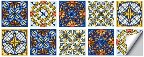 Set di 10 adesivi autoadesivi per piastrelle, 10 x 10 cm, decorazione per piastrelle, adesivi per parete acqua-resistenti in PVC, decorazione per parete oleoresistente, idonei per soggiorno, cucina, bagno, decorazione.