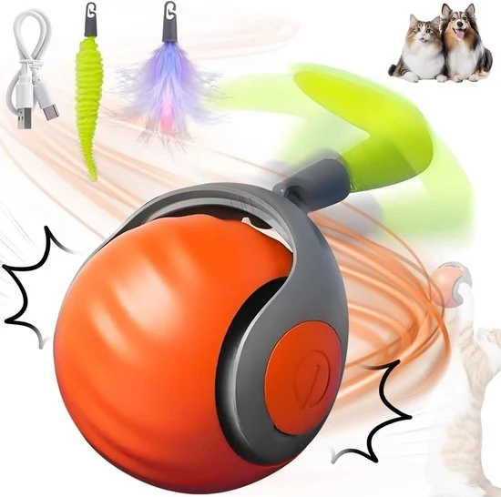 Giocattolo per gatti, pallina automaticamente movimentata con coda, giocattolo interattivo per animali domestici intelligente, tre modalità di funzionamento, riduzione dell'ansia - colore arancione