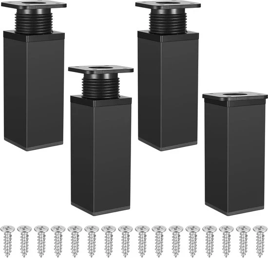 4 gambe da tavolo regolabili in metallo, altezza regolabile, gambe da tavolo per cucina (15CM) - nero