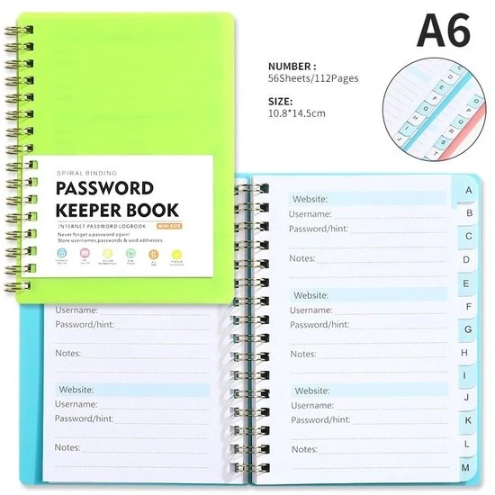 Libretto di accesso con tavole alfabetiche, libretto di accesso per anziani, copertina rigida libretto di accesso per note individuali e tavole colorate, organizzatore di accesso per dati di accesso a siti web - Verde chiaro