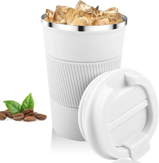 Tazza da caffè isolata - 510 ml - tazza da caffè portatile - tazza da caffè reutilizzabile - flacone di acqua in acciaio inossidabile a vuoto - isolato - chiusura ermetica - idonea per auto, esterno, picnic, ufficio - Bianca - 16,5*7cm
