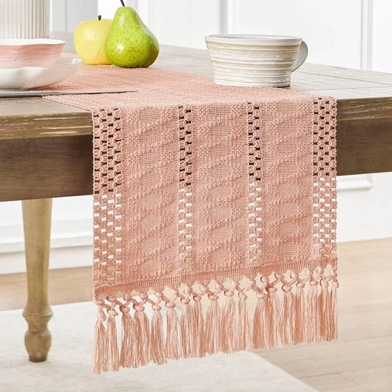 Telaio da tavola in stile boemo con mix di cotone-lino-polyester e lino - 30 x 300 cm Telaio rustico da tavola - Decorazione da tavola in tessuto - Telaio da tavola con spilli cuciti - Ideale per un tavolo da giardino o un centro tavola per tè