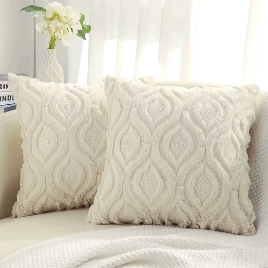 Set di cuscini 18x18 pollici da 2, cuscini morbidi con piuma imitante cuscini divani, cuscini decorativi a strisce lisce per divano sala da pranzo arredamento - bianco crema - 45*45cm