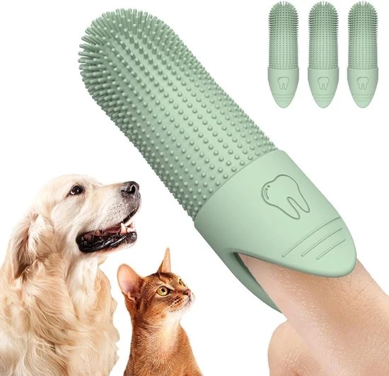 Set di spazzole per denti per cani e gatti - 4 pezzi di spazzole per denti in silicone di alta qualità - Spazzole per dita - Curatela dentale per cani e gatti Spazzole per dita - Pulizia 360° - Per cani e gatti - 7x2,2 cm