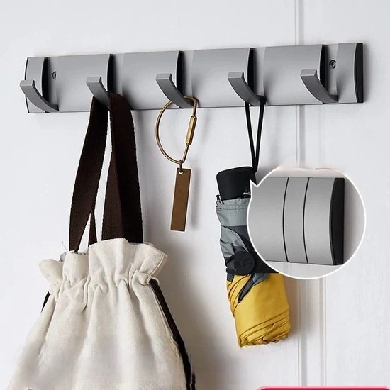 Capocassettto da parete, porta oscillante, capocassettto con grucce estensibili, grucce in alluminio spaziamente ridotte, gruccia per ingresso, bagno, cappello, asciugamano - grigio-5 grucce