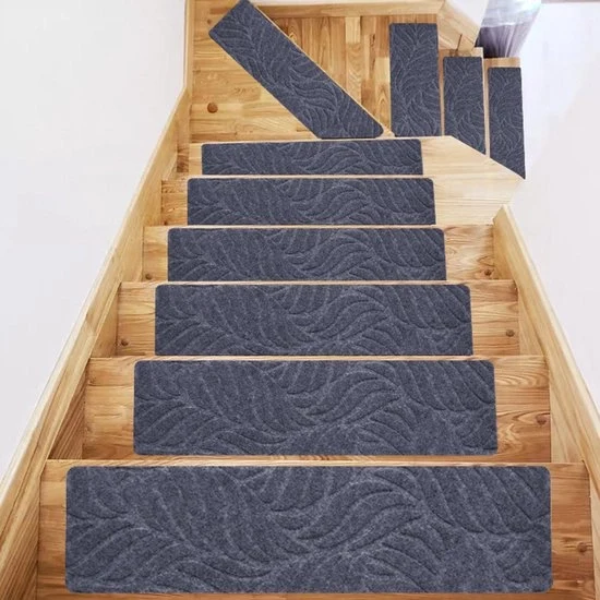 Trappatoie in legno - 4 pacchi - tappeto antislipo per scalini - adesivo - 20x76 cm riutilizzabile - trappatoie antislipo - tappeto con texture borsetta - tappeto di sicurezza - facile da installare - per scale in legno interne