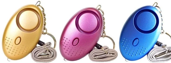 Alarme di Sicurezza Personale per Donne - 3-pack - Riciclabile - 140DB Sirena Acustica - Sirena con Luce LED - Alarme di Sicurezza Personale Portatile - Adatto per Donne, Ragazze, Bambini e Anziani - 6,7*3,8cm - Oro+Blu+Viola - 6.7*3.8cm