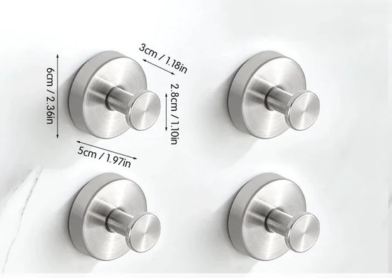 Zuignaphaken per 4 per doccia, zuignaphake in acciaio inossidabile impermeabili senza forare per il sostegno di un massimo di 10 lbs, attaccature per doccia per doccia interna per bagno, installazione su porte in vetro - Laccato argento.