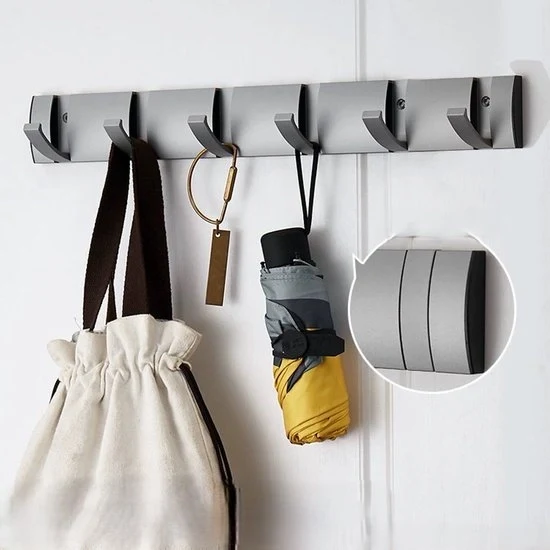 Capocassettina da parete, porta a muro oscillante, capocassettina con grucce estensibili, grucce per abbigliamento in alluminio, gruccia per ingresso, bagno, cappello, asciugamano - grigio-6 grucce