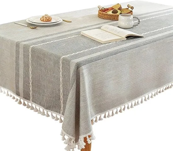 Tavolo quadrato coperto di lino di cotone - Duraturo, impermeabile, soffice e liscio - Con pennelli - Adatto per cucina, sala da pranzo, festa, festival, decorazione da tavola - 140x220cm