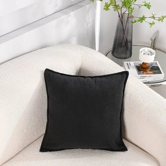 Set di 2 copri cuscino corduroy morbidi - copri cuscino quadrati a strisce - copri cuscini decorativi - per divano, auto, terrazzo, camera da letto, soggiorno - 50x50cm - nero