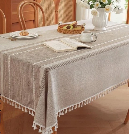 Tavolo quadrato coperto di lino di cotone - Duraturo, impermeabile, morbido e senza pieghe - Con pennellini - Adatto per cucina, sala da pranzo, festa, festival, decorazione da tavola - 90x90cm