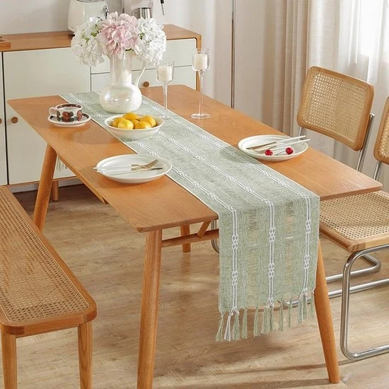 Tavolo rustico con pennelli in stile bohemien - Decorazione da tavolo rurale a strisce - Tavolo rustico con bordo ricamato pennelli - Ideale per decorazioni da festa e ristorante (33x200cm)