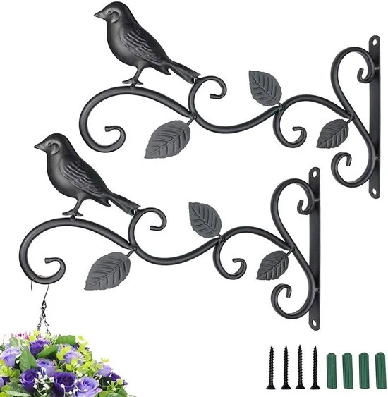 Hanger per balcone - 2-pack - 30 cm hanger in acciaio - Hanger per esterni - Attacco alla parete - Per piante/lampioni/illuminazione/vasche per animali - Con viti - Nero