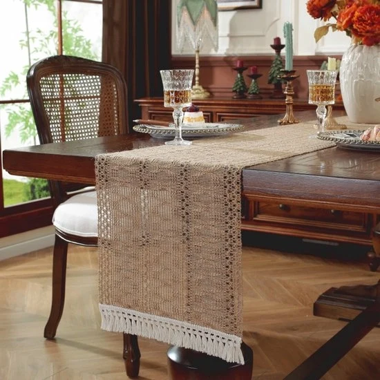 Tavolo da pranzo in stile boemo con pennelli - tavolo da pranzo con tessuto in rilievo - tavolo da pranzo con tovaglia da tavolo a rete in stile rurale - adatto per la tavola da pranzo in primavera, arredamento di casa - 30x305cm