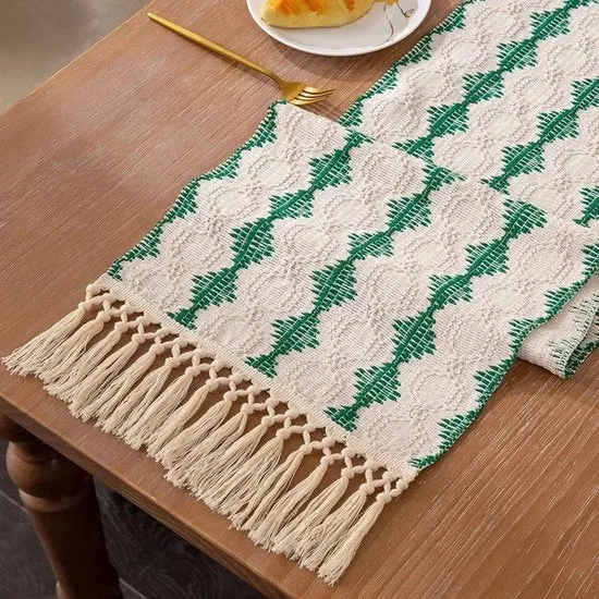 Tavolo da pranzo con pennelli in stile boemo - 35x183cm con tavolo da pranzo con pennelli con corda - stile rurale - adatto per la tavola da pranzo, tavolo da appendere, tenda da tavolo da pranzo