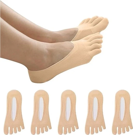 Calze a cinque dita - Calze a cinque dita - 5 paia - Yogasocchi - Tessuto liscio - Senza cuciture fastidiose - Microfibra - Cuff in visone trasparente - Calze femminili - Khaki