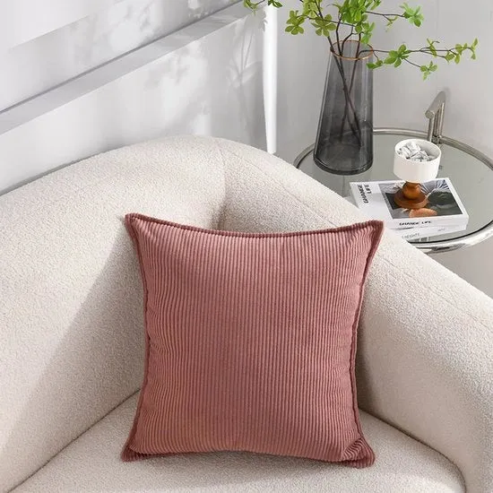 2-Pack coperte per cuscini in corduroy morbido - coperte per cuscini a quadri a righe - coperture decorative per cuscini - per divano, auto, terrazza, camera da letto, soggiorno - 60x60cm - Rosso scuro