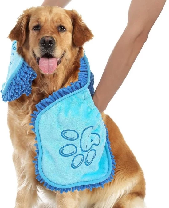 Handdoek per Animali da Cane - Asciugamano Microfibra Rapido Assorbente - Lavabile in Macchina - Con Borsa - Per Cane, Gatto, Puppi, Zampe - S (62x25)