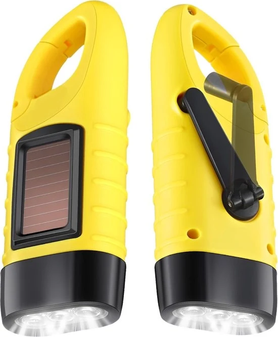 Lanterna Solare a Manubrio 2 in 1, LED con Ricarica Solare, Kit di Emergenza, Dynamo per Bicicletta con Lampada LED, per Attività All'Aperto - Giallo