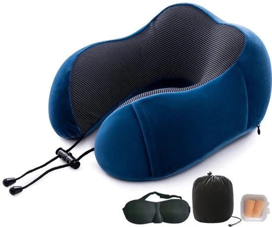 Cuscino di Supporto per Viaggio, Forma di Cuscino per il Comfort, Sostegno per la Testa, Collo e Spalle, Cuscino Zitto per Auto, Treno, Ufficio - Blu