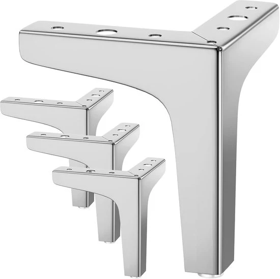 Set di 4 gambe per mobili, resistente fino a 600 kg, moderne gambe metalliche a forma di triangolo per tavoli, gambe a spillo per mobili per armadi (13 cm) - argento - 13cm