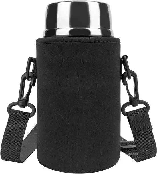 Tas termico isolato per bottiglia - 24oz Termos - compatibile - cinturino con spalline - set di pulizia esterna in tessuto in vetro - colore nero