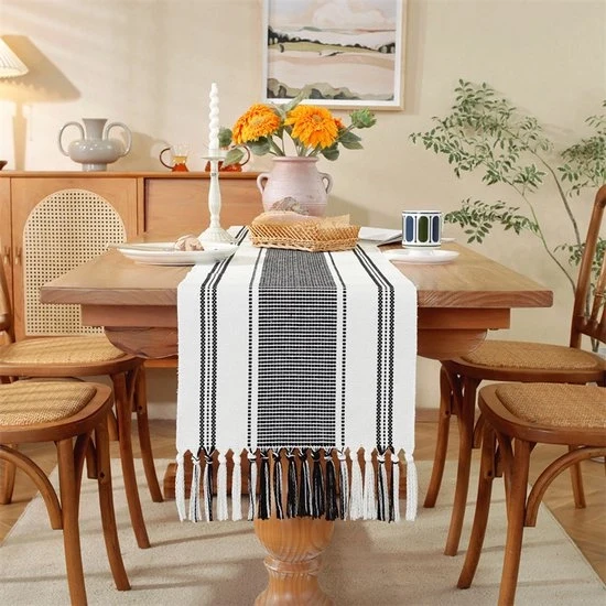 Tavolo di stoffa e lino con spazzole - 35x183cm Tavolo di stoffa facile da pulire - Tavolo quotidiano - Leggero e duraturo - Lavabile - Ideale per feste in campagna, esterno, matrimoni, festività