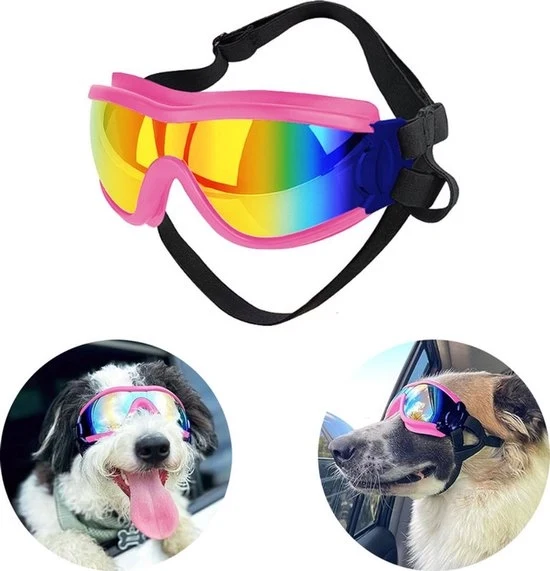Occhiali da sole per cani - Protezione occhi per cani - Impermeabili e resistenti ai raggi UV - Resistenti all'acqua e al vento - Cinturino regolabile - Adatti per cani di taglia media e grande per viaggi, sci e attività all'aperto - Regalo