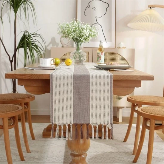 Tavolo da pranzo con nastri - tovaglia rustica - stile bohemian tavolo da pranzo con nastri - decorazione da tavola per feste, matrimoni, ristoranti (33x160cm)