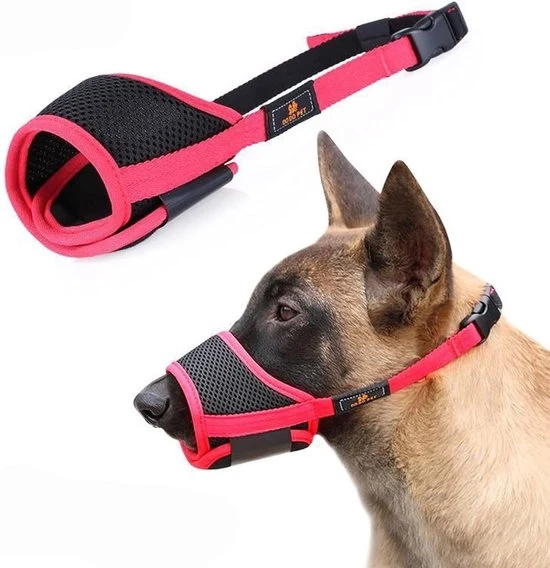 Mulkorf per cani - Mulkorf per cani adattabile - Mulkorf per cani in nylon duraturo - Bocchetta con tessuto respirabile - Mulkorf per cani anti-abbaio - Mulkorf per cani con chiusura con elastici - Adatto per cani piccoli, medi e grandi (M) - colore rosso