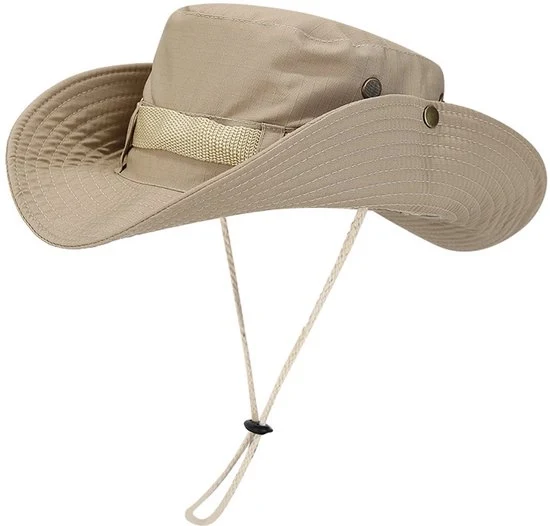 Cappello da sole, protezione respirante Cappello da pesca Cintura larga Cappello da safari Cappello in rete per respirazione per campeggiare per viaggiare - Beige scuro