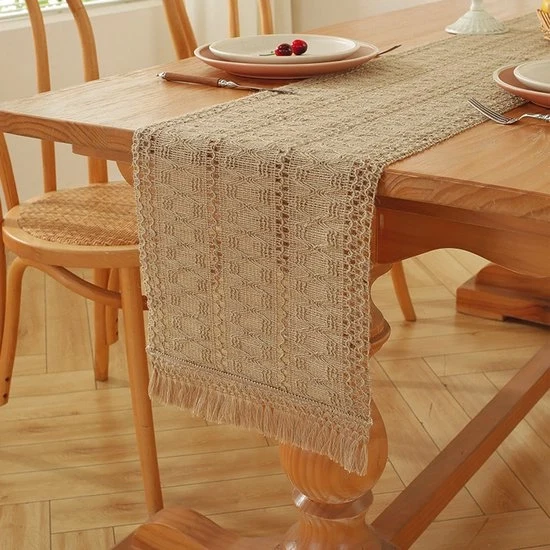 Tavolo da pranzo in stile bohemien con pennelli - tavolo da pranzo con tessuto in rilievo - tavolo da pranzo con tovaglia di stoffa in stile rustico - adatto per la tavola da pranzo in primavera, arredamento per la casa - 30x228cm