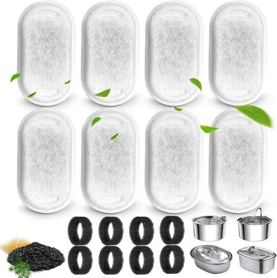 Filtro per fontana per gatti, compatibile con fontane per animali in acciaio inossidabile 8 filtri con 8 spugne Filtro sostitutivo per fontana per gatti (8 filtri e 8 spugne)