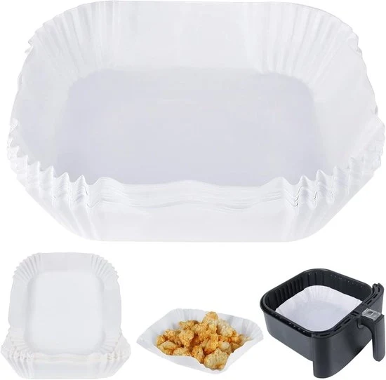 Liner per Airfryer, accessori per Airfryer, pad assorbente di grasso, carta da forno quadrata, carta antiaffissiva per Airfryer, carta da forno monouso (interno 6,5 pollici) - Bianco - 16,5cm