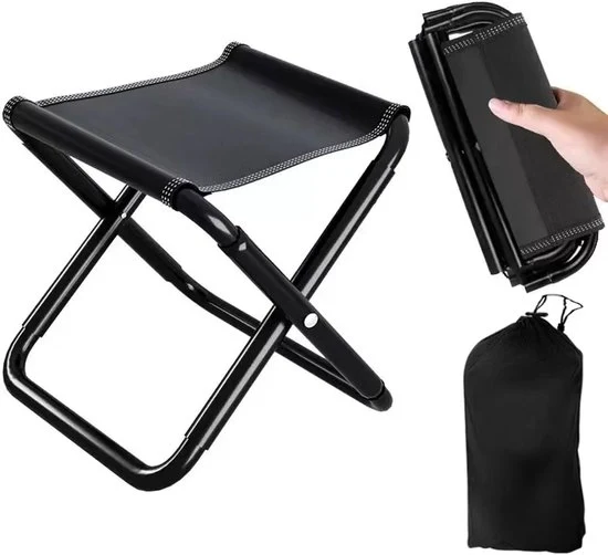Sedia da Campeggio - Sedia pieghevole trasportabile - 1 pezzo - Mini sedia pieghevole e sedile leggero - Sedia pieghevole per viaggi, escursioni, giardino, pesca, barbecue, spiaggia - con tasca di stivaggio - Nero - 22 x 25 x 27 cm