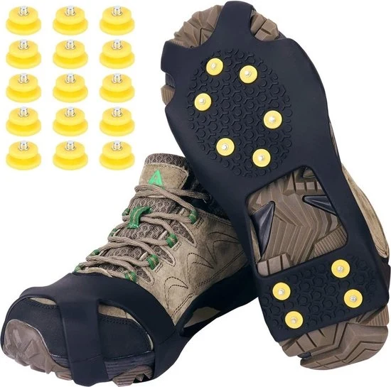 Cramponi, antiscivolo per scarpe/scarponi, 10 punte di presa con 15 punte di sostituzione - protezione antiscivolo - unisex - adatto per escursioni invernali e jogging - L (45-50) - nero-XL - XL